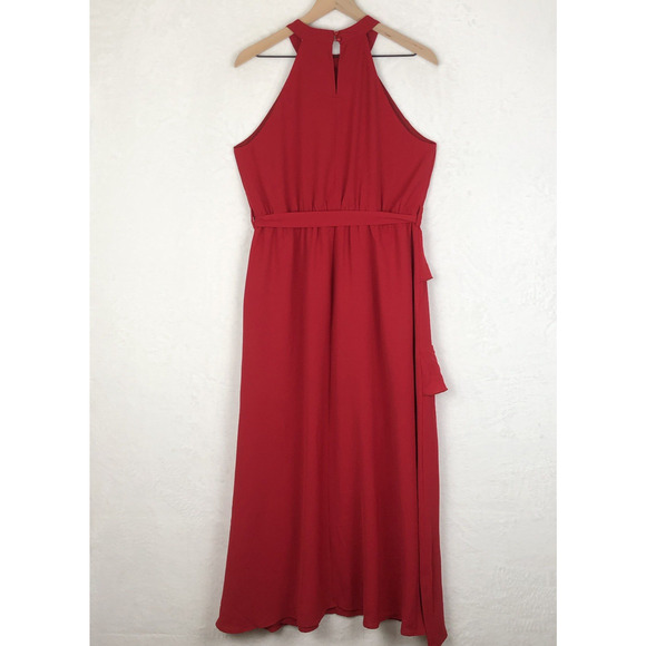 NWT GRACE KARIN Dress Sz L Cherry Red Halter Tie Wrap Ruffles Feminine Romantic - Picture 3 of 14